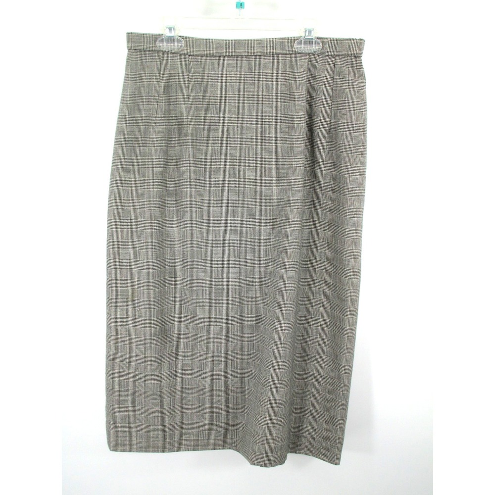 Vintage Pendleton Midi Skirt Women 8 Gray Houndstooth Wool Old Money Career